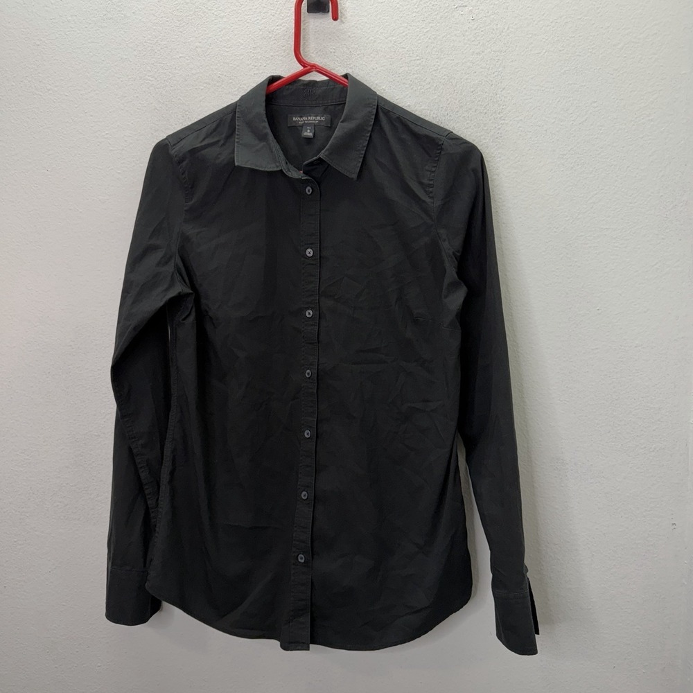 Banana Republic Riley Tailored Fit Collared Button Up Shirt Black Size 8 Tall